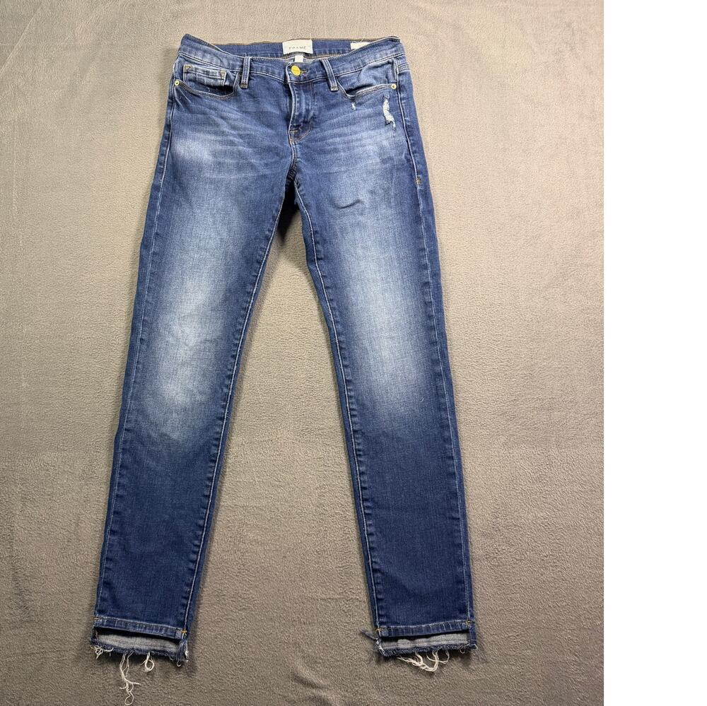 Frame Denim Jeans Womens 26 Medium Wash Distressed Raw Released Hem Slim